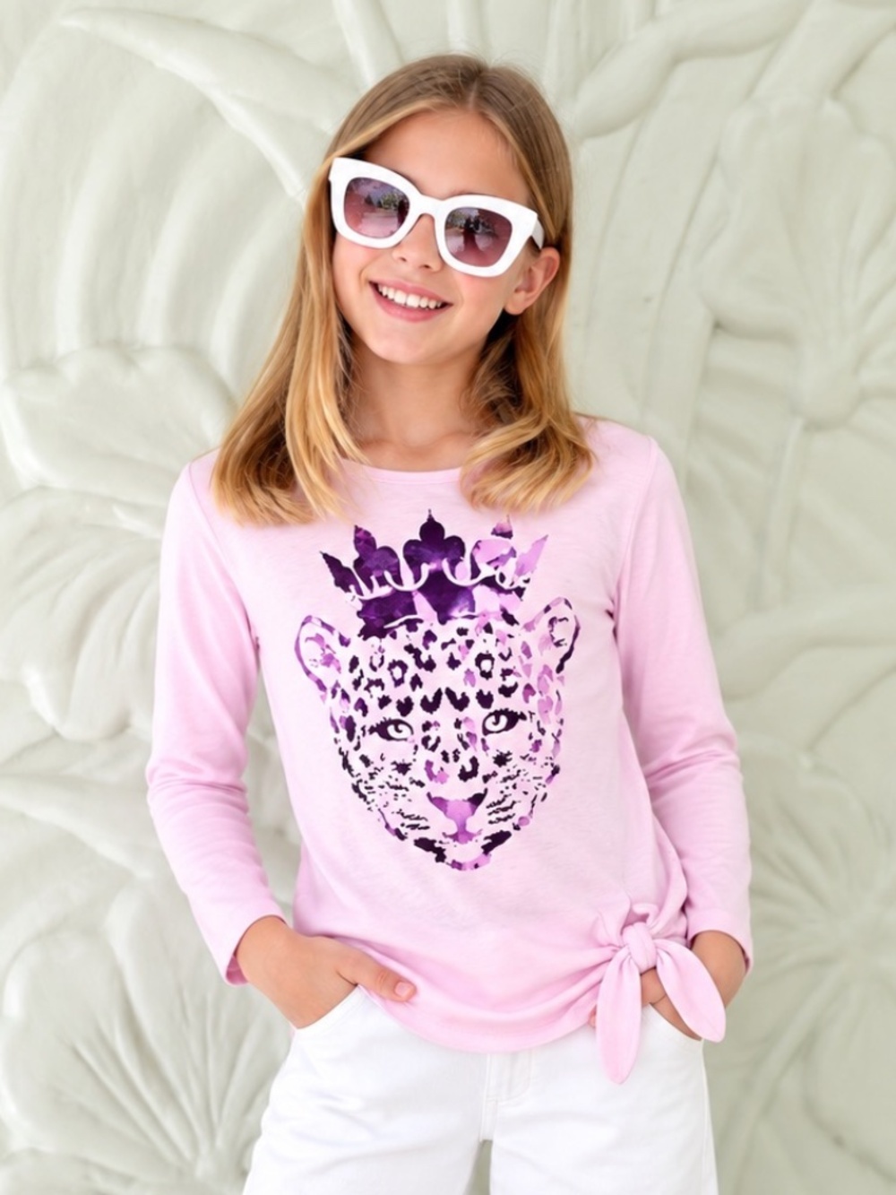 The Children’s Place lavender tee with tiger print